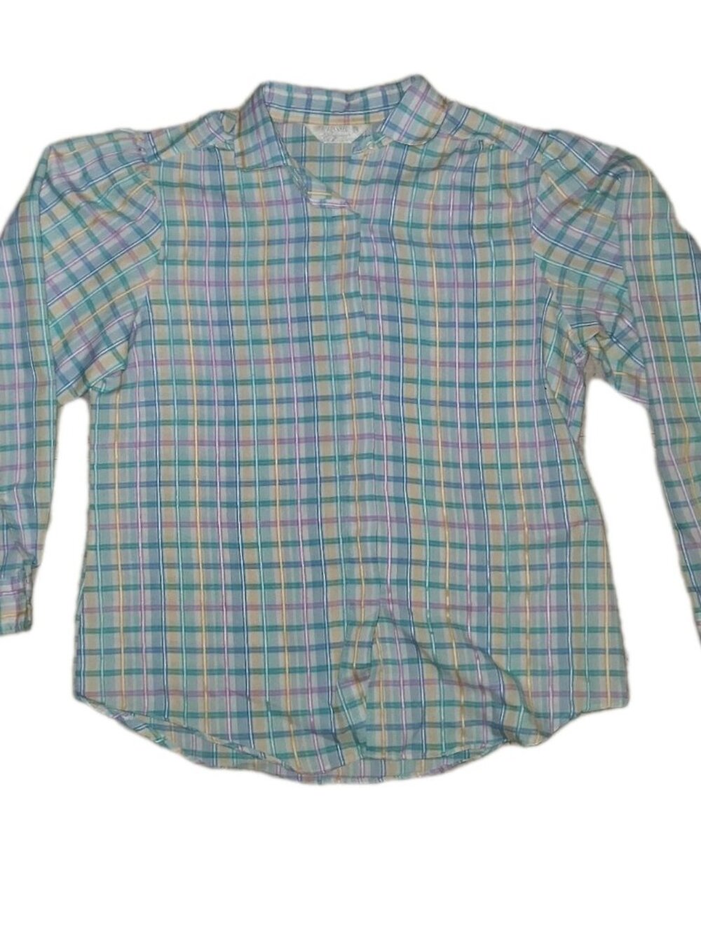 Vintage Classic Elegance Pastel Plaid Button Down Shirt Womens 14